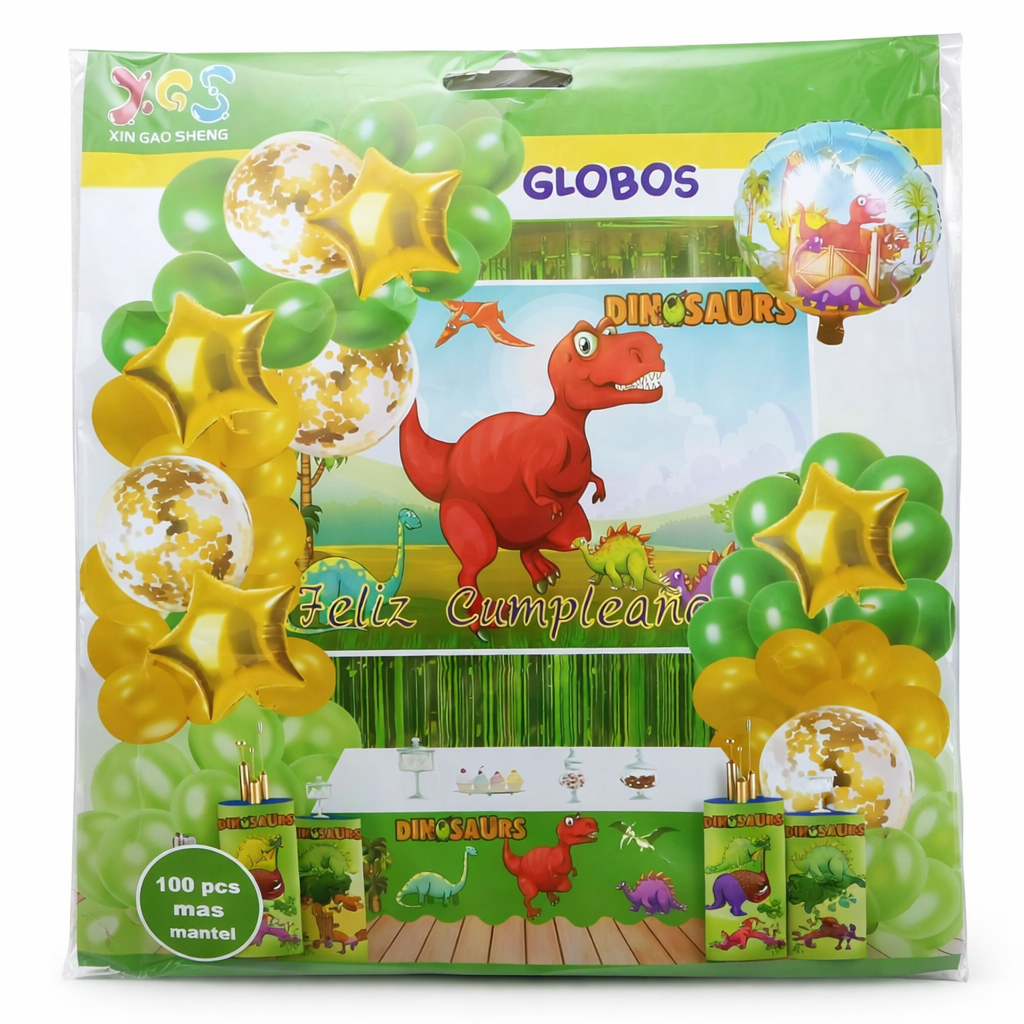 Kit de Decoración - Dinosaurios - 100 pzs - incluye mantel