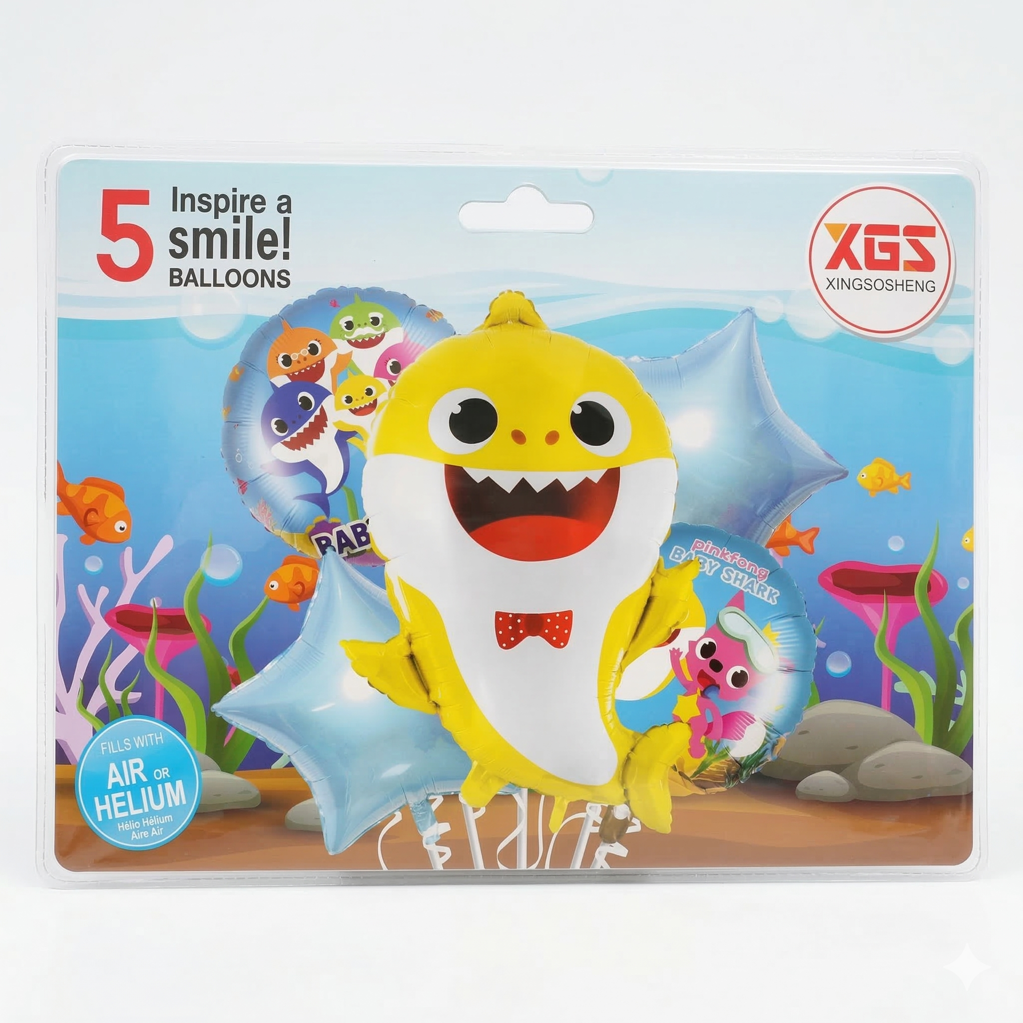 Bouquet de 5 Globos - Baby Shark