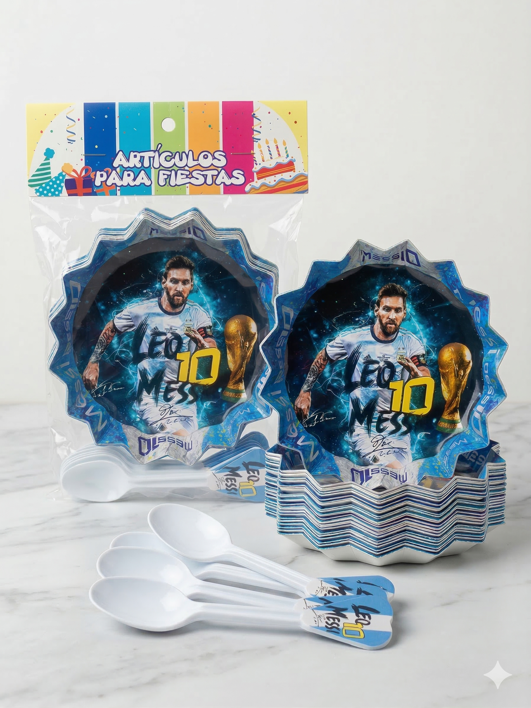 Set de 12 Platos y Cucharas - Fiesta Leo Messi