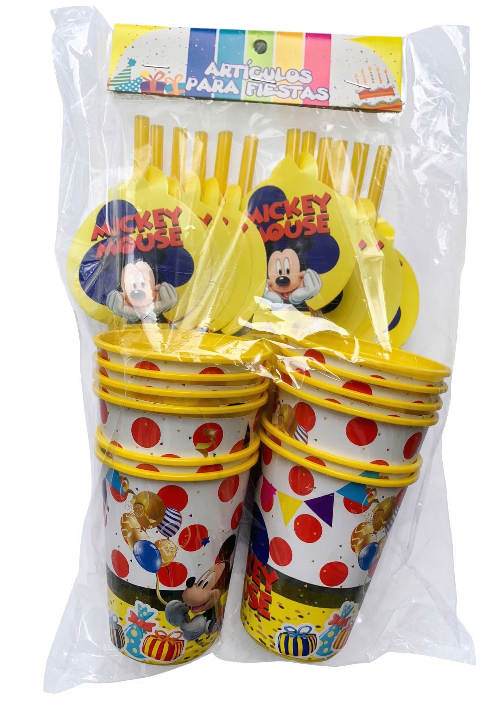 Paquete de 12 Vasos y sorbetes - Fiesta Mickey Mouse