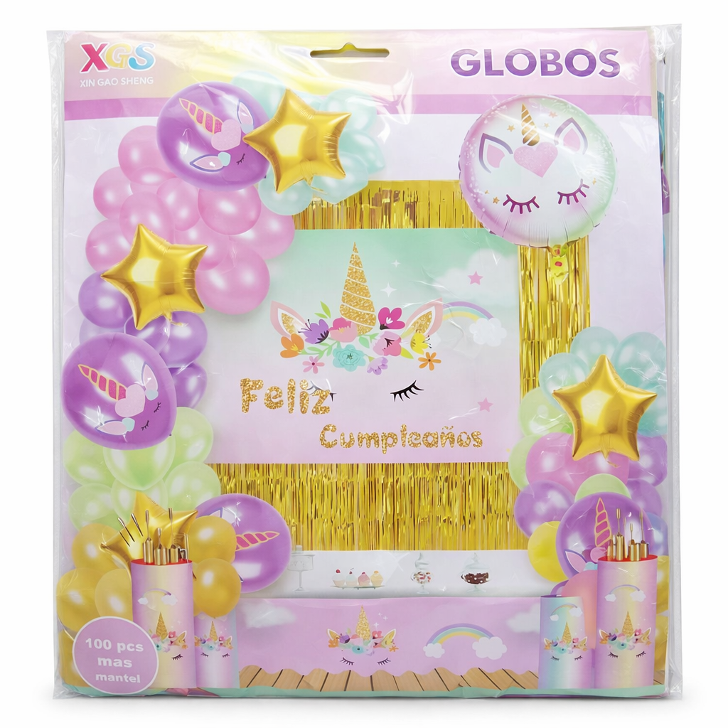 Set Decorativo de Globos - Unicornio - 100 piezas - incluye mantel