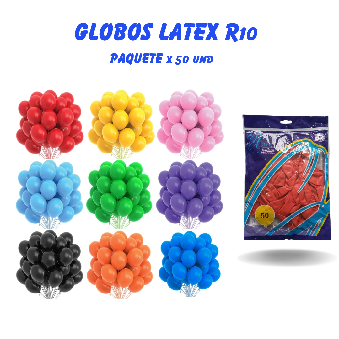 Globos de Látex R10 Paq 50 unidades