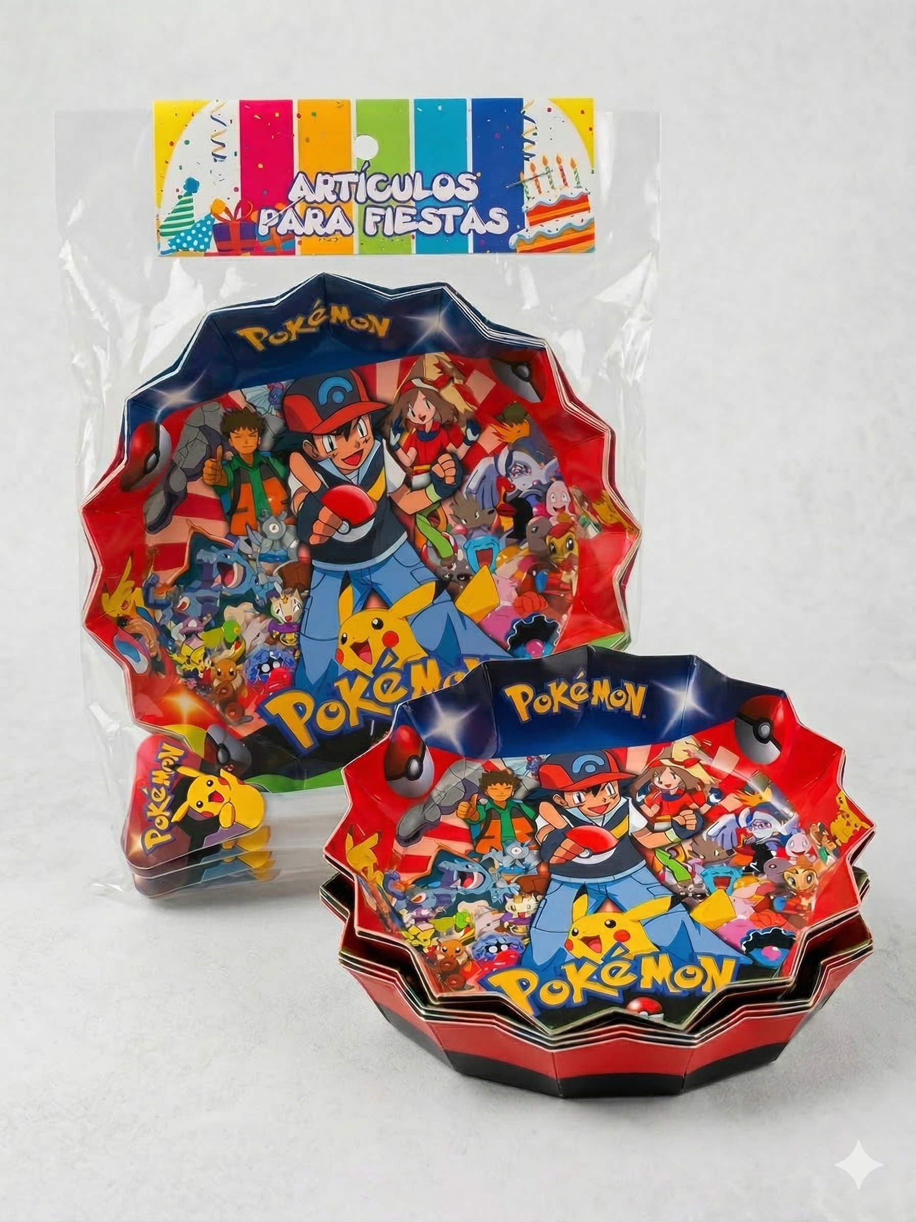 Set de 12 Platos y cucharitas - Fiesta Pokémon
