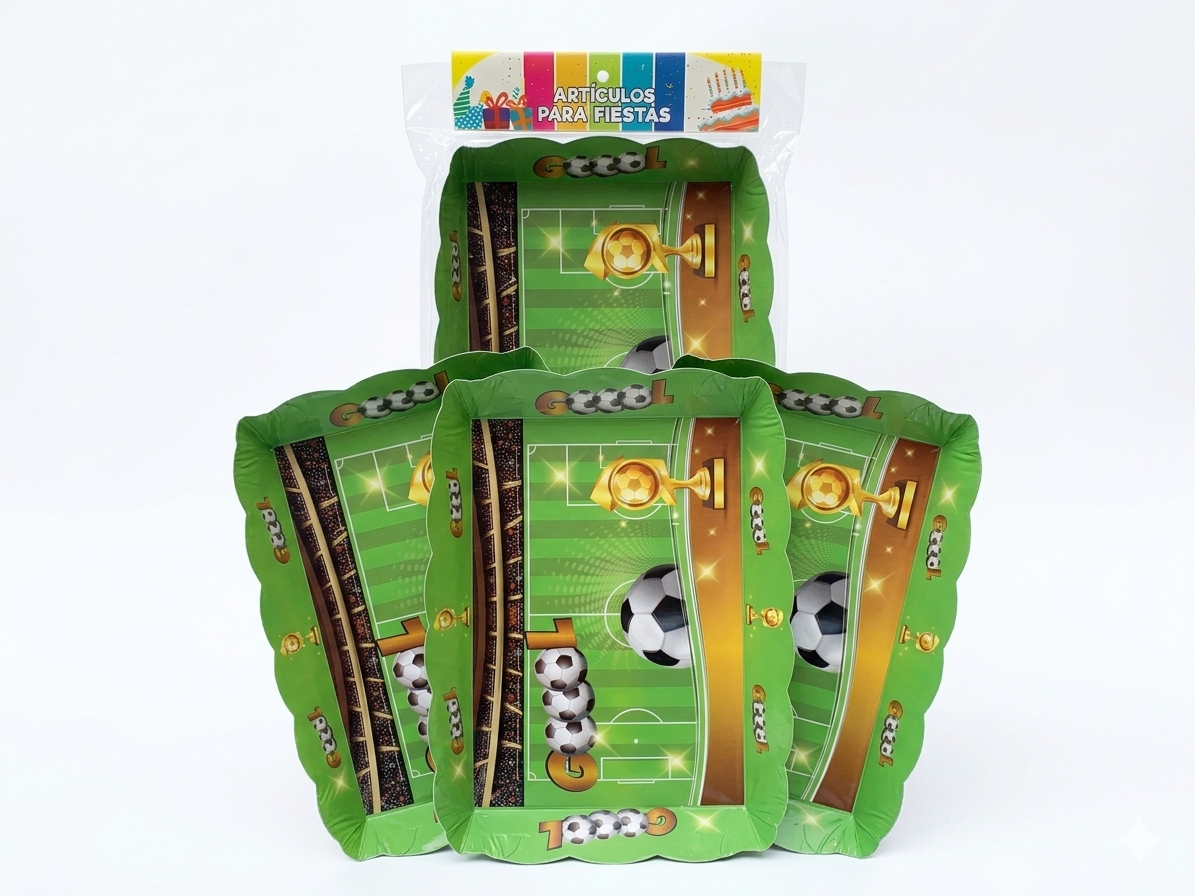 Set de 4 Bandejas para Bocaditos - Fiesta Fútbol Gol
