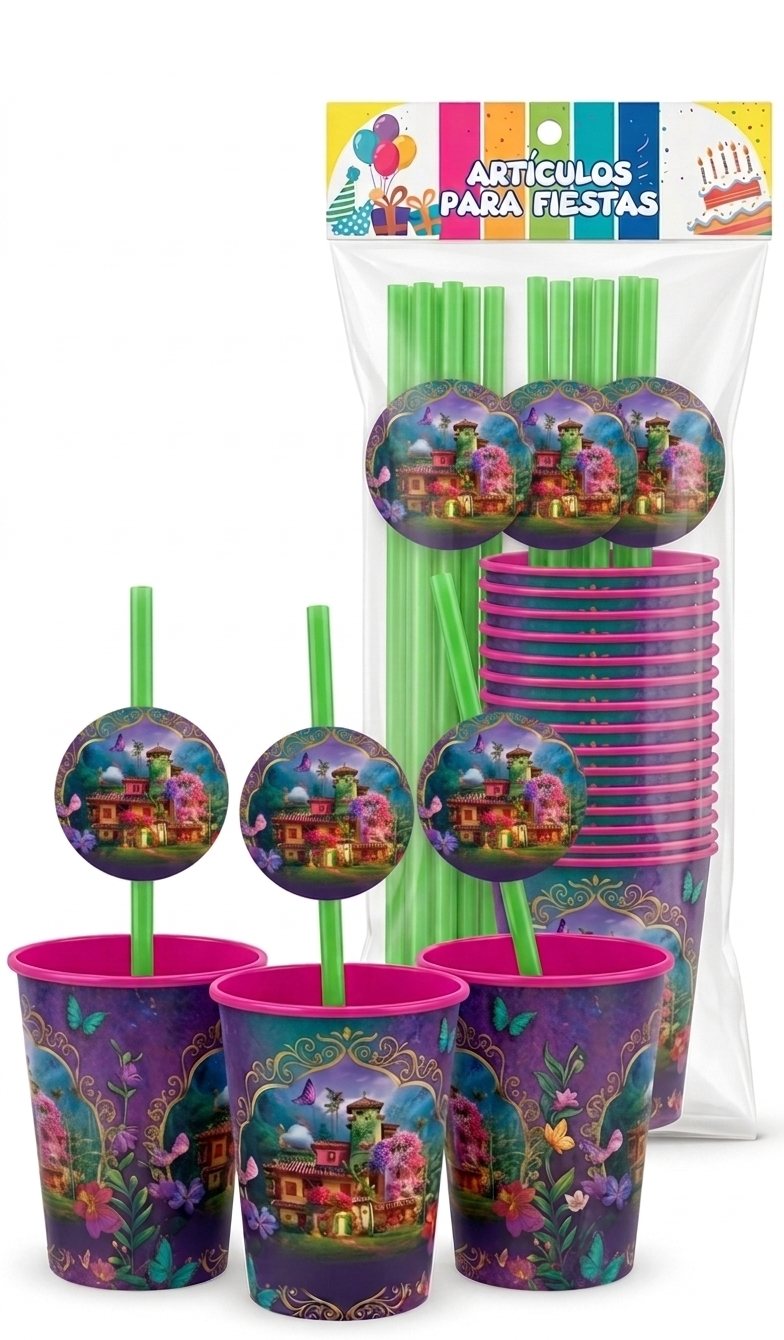 Set de 12 Vasos y sorbetes tematica Encanto