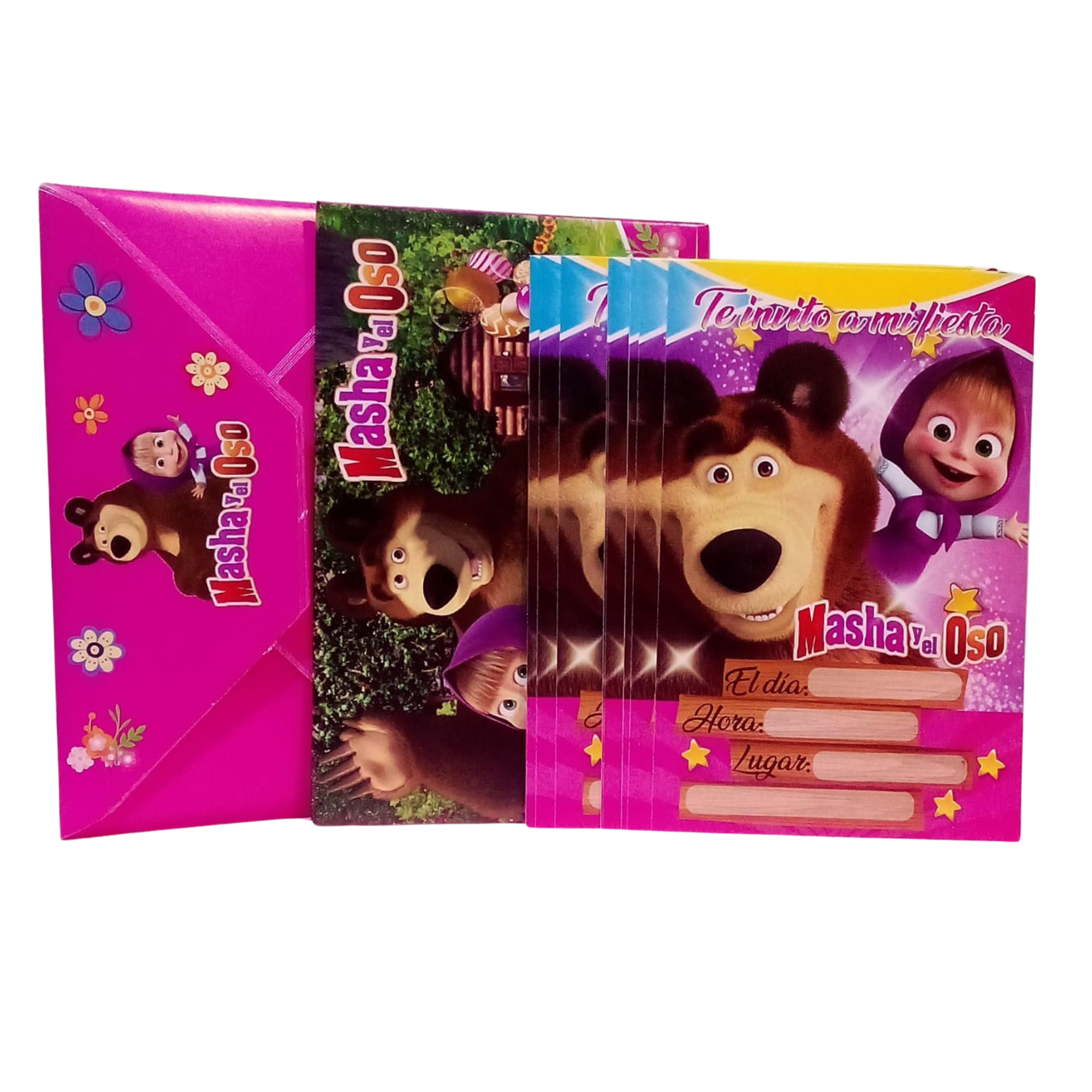 Tarjetas de Invitación Masha y el Oso - Paquete de 12 Unidades