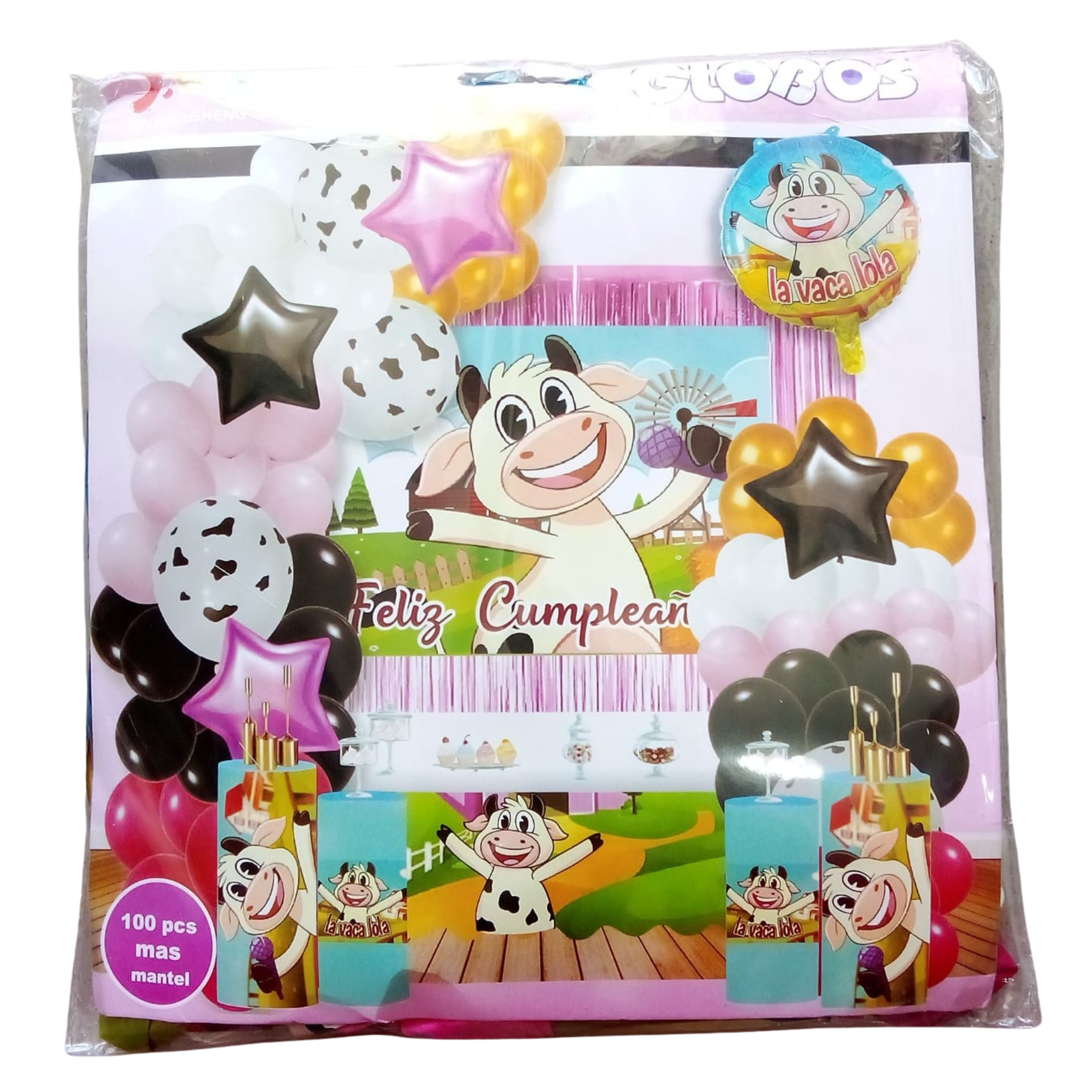 Kit de Decoración - Fiesta La Vaca Lola - 100 pzs incluye mantel