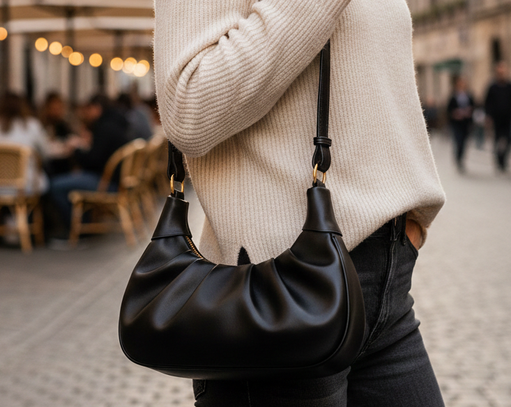 KKXIU Shoulder Bag Crescent Handbag Ruched Purse Bag Mini Hobo 