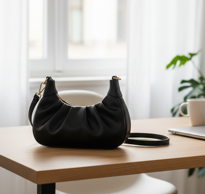 KKXIU Shoulder Bag Crescent Handbag Ruched Purse Bag Mini Hobo 