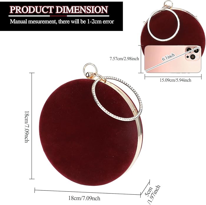 Selighting Round Velvet Clutch Purses for Women | Formal Wedding Purse 