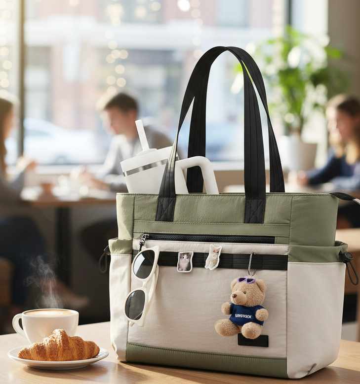 LOVEVOOK Tote Bag for Women with Compartments, Lightweight Quilted Zipper Tote 