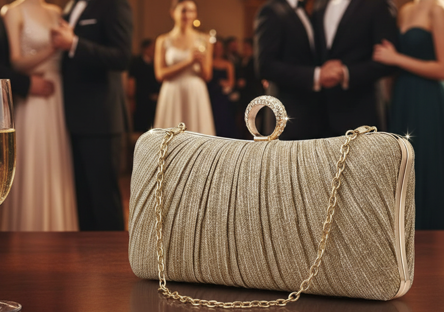 Clutch Purse for Women Pleated Glitter Evening Clutch Purses with Rhinestone  