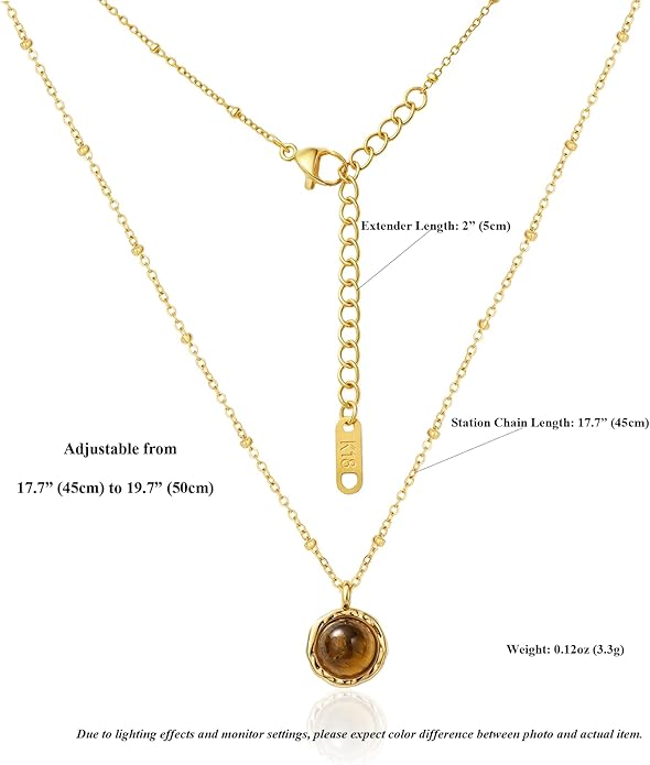 Tigers Eye Necklace Brown Pendant Gold | 18K Gold Plated 