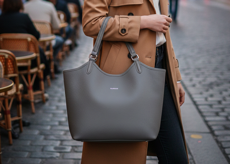 Large Tote Bag for Women, Grey Classic Pu Leather Tote Handbags