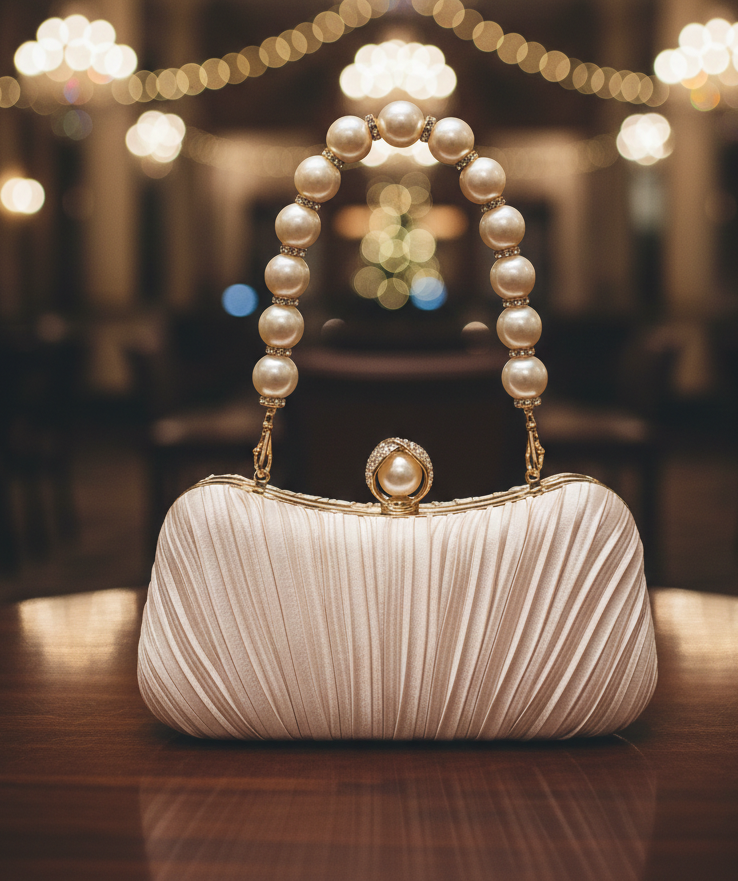 Clutch Purse Satin Pearl Evening Bag Chain Strap