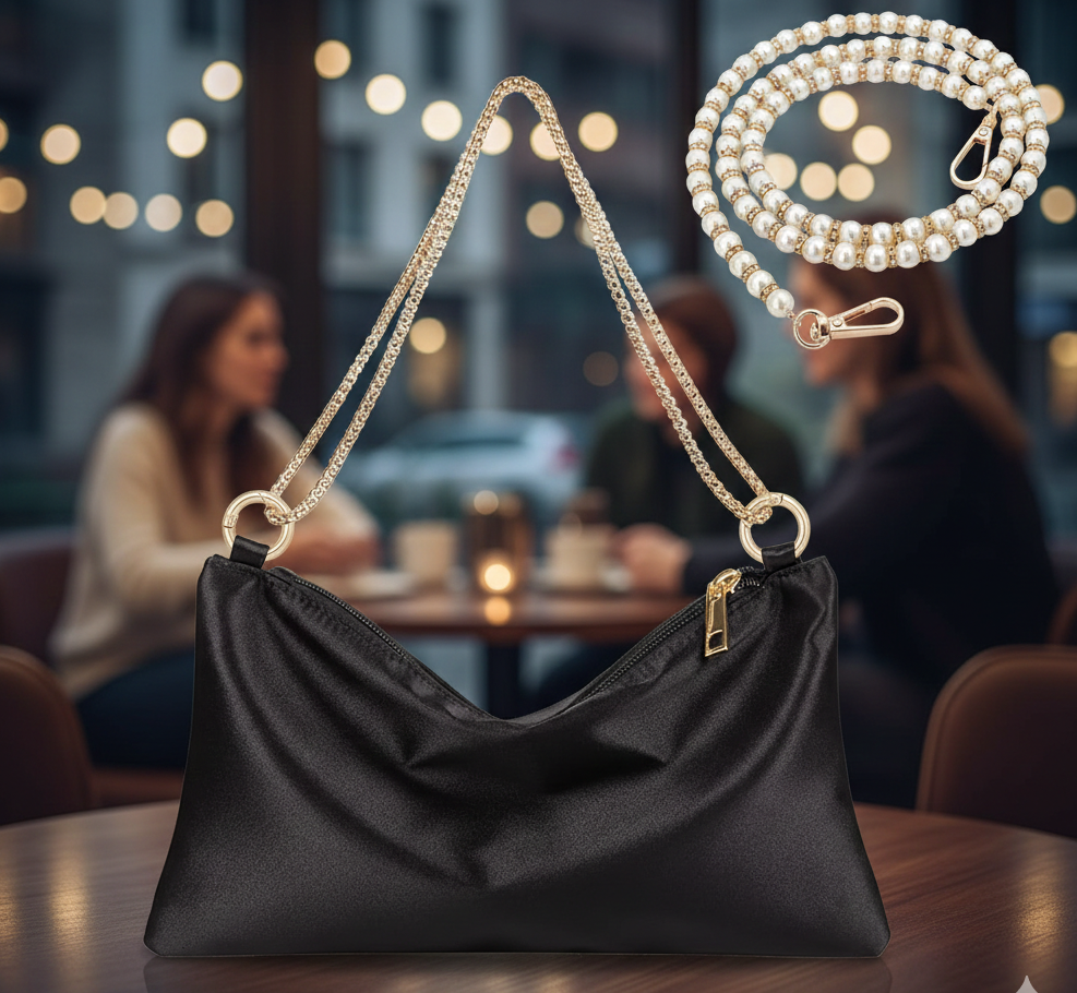 Women’s Satin Evening Bag Clutch Purse with 2 Chains