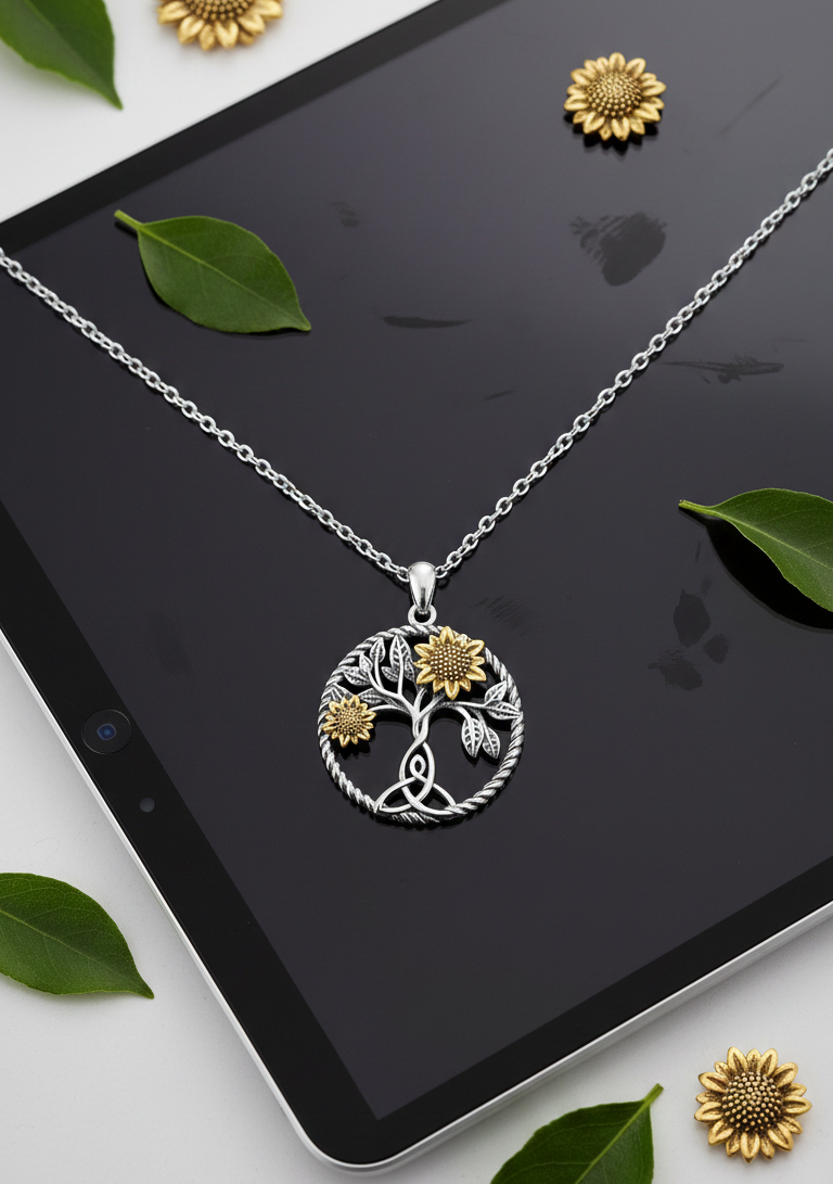 CHENGHONG Sunflower Necklace 925 Sterling Silver Tree of Life Necklace