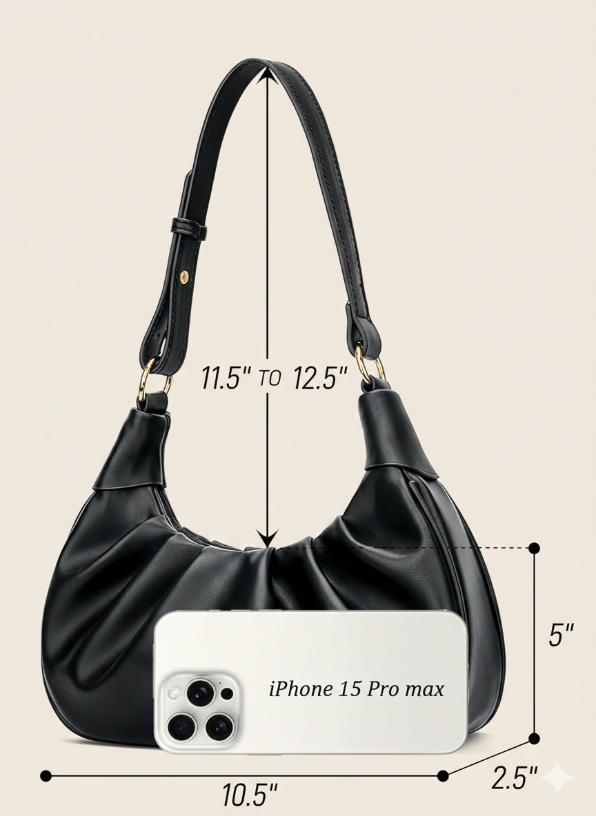 KKXIU Shoulder Bag Crescent Handbag Ruched Purse Bag Mini Hobo 