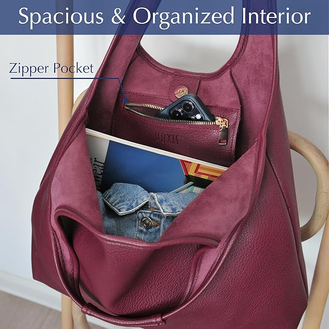 HOXIS Women's Hobo Bag Soft Vegan Leather Tote Oversized Slouchy Handbag 