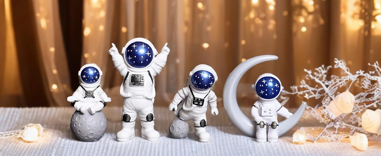 Blue & White Astronaut Figurines (Set of 4) – Cute Office Desk Decor Gift