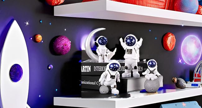 Blue & White Astronaut Figurines (Set of 4) – Cute Office Desk Decor Gift
