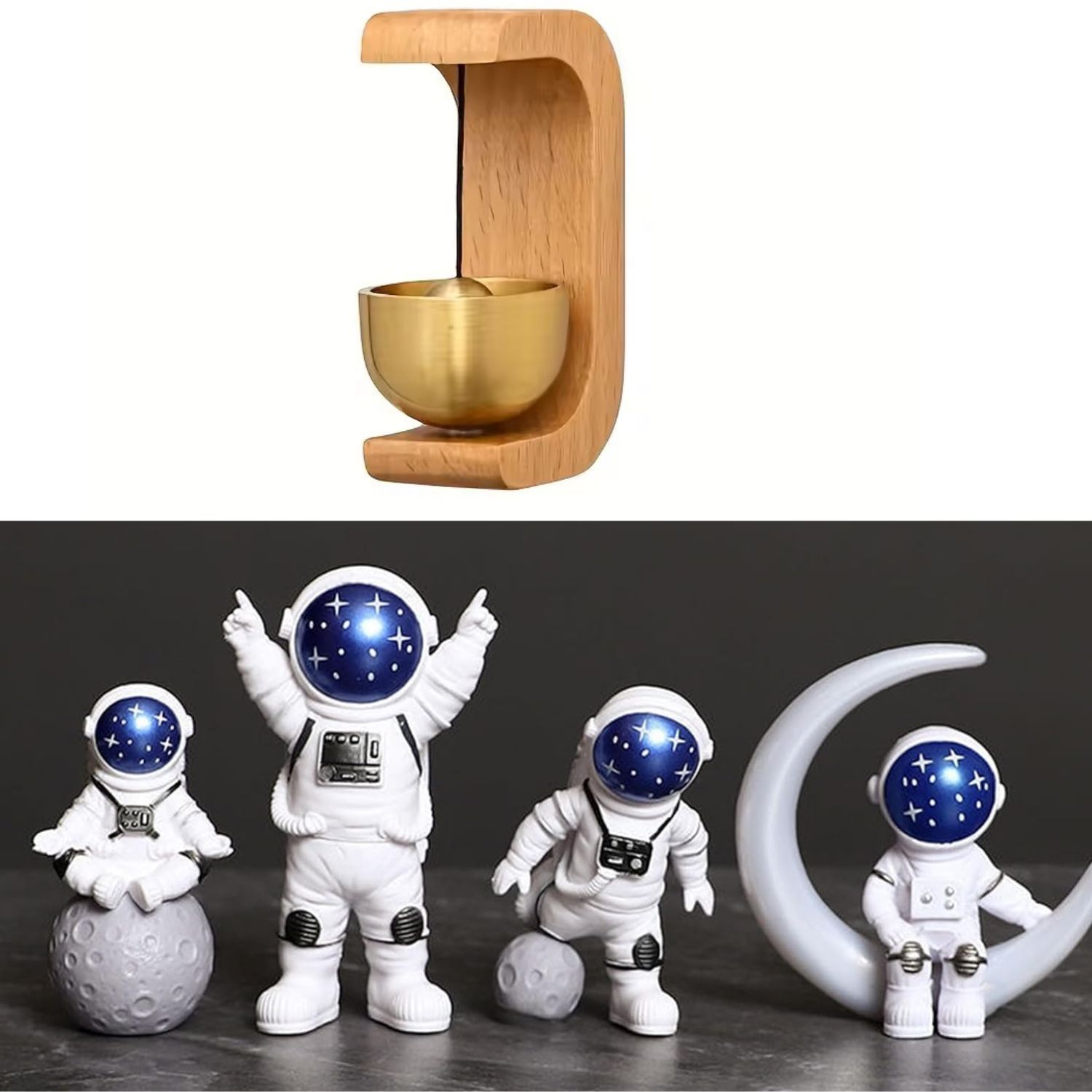 Luxury Magnetic Wooden Chime + Astronaut Figurine Set