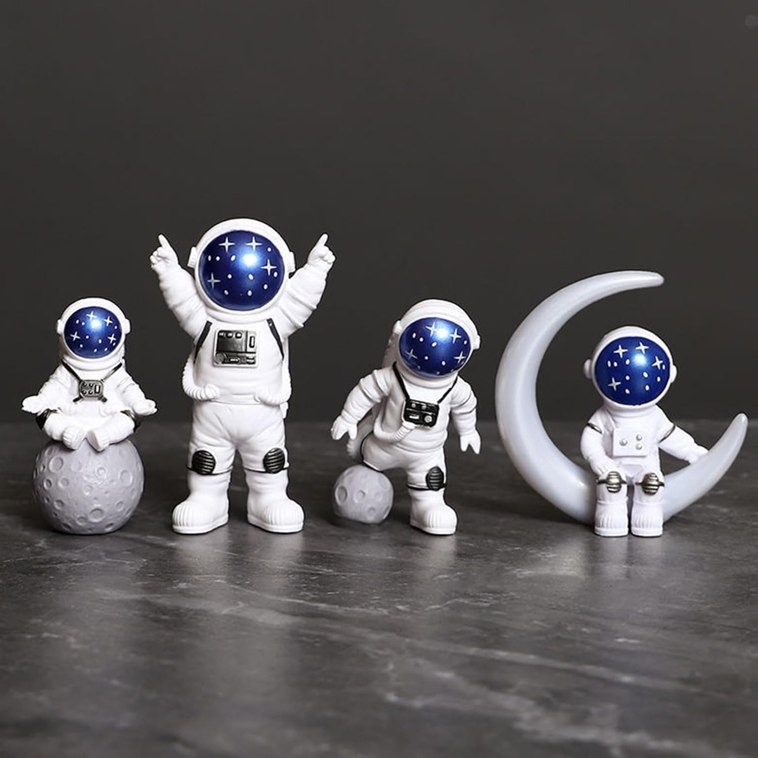 Blue & White Astronaut Figurines (Set of 4) – Cute Office Desk Decor Gift