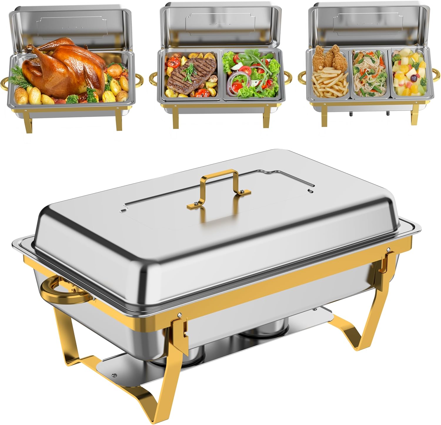 Chafing Dishes for Buffet 4 Pack(Full 1/2 1/3 Size Pan)