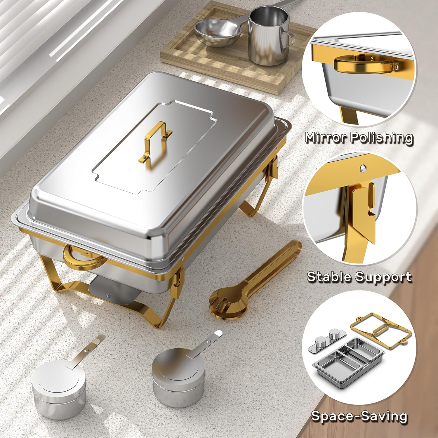 Chafing Dishes for Buffet 4 Pack(Full 1/2 1/3 Size Pan)