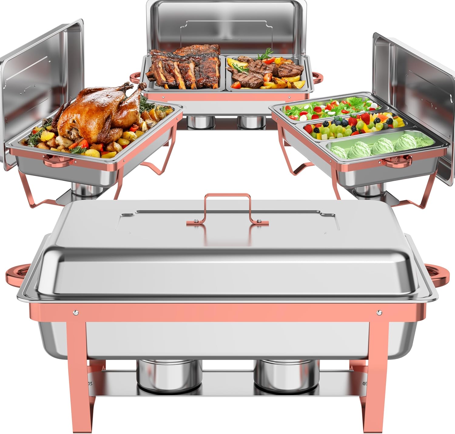 Rose Gold Chafing Dishes for Buffet 4 Pack(Full 1/2 1/3 Size Pan)