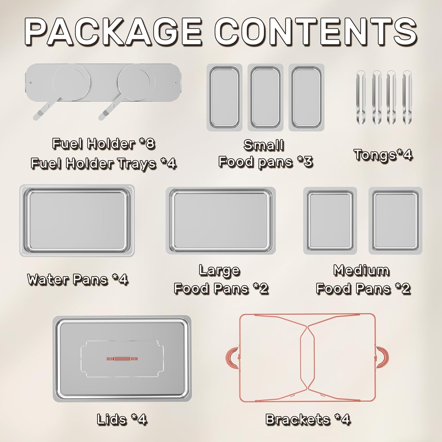 Rose Gold Chafing Dishes for Buffet 4 Pack(Full 1/2 1/3 Size Pan)