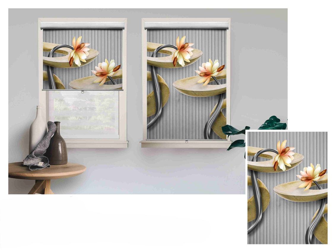 Large blossomed spring flowers art printed