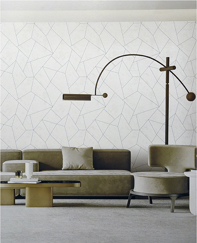  Wallpaper White Silver Metallic geometric fractal triangles Textured wall coverings