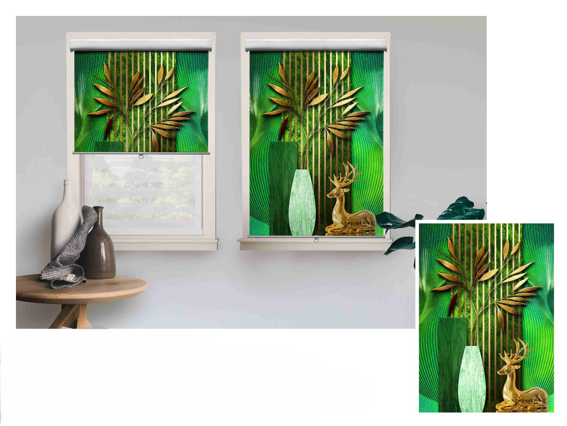 Green Gold Leaf Window Blind