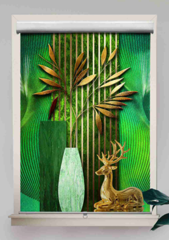 Green Gold Leaf Window Blind