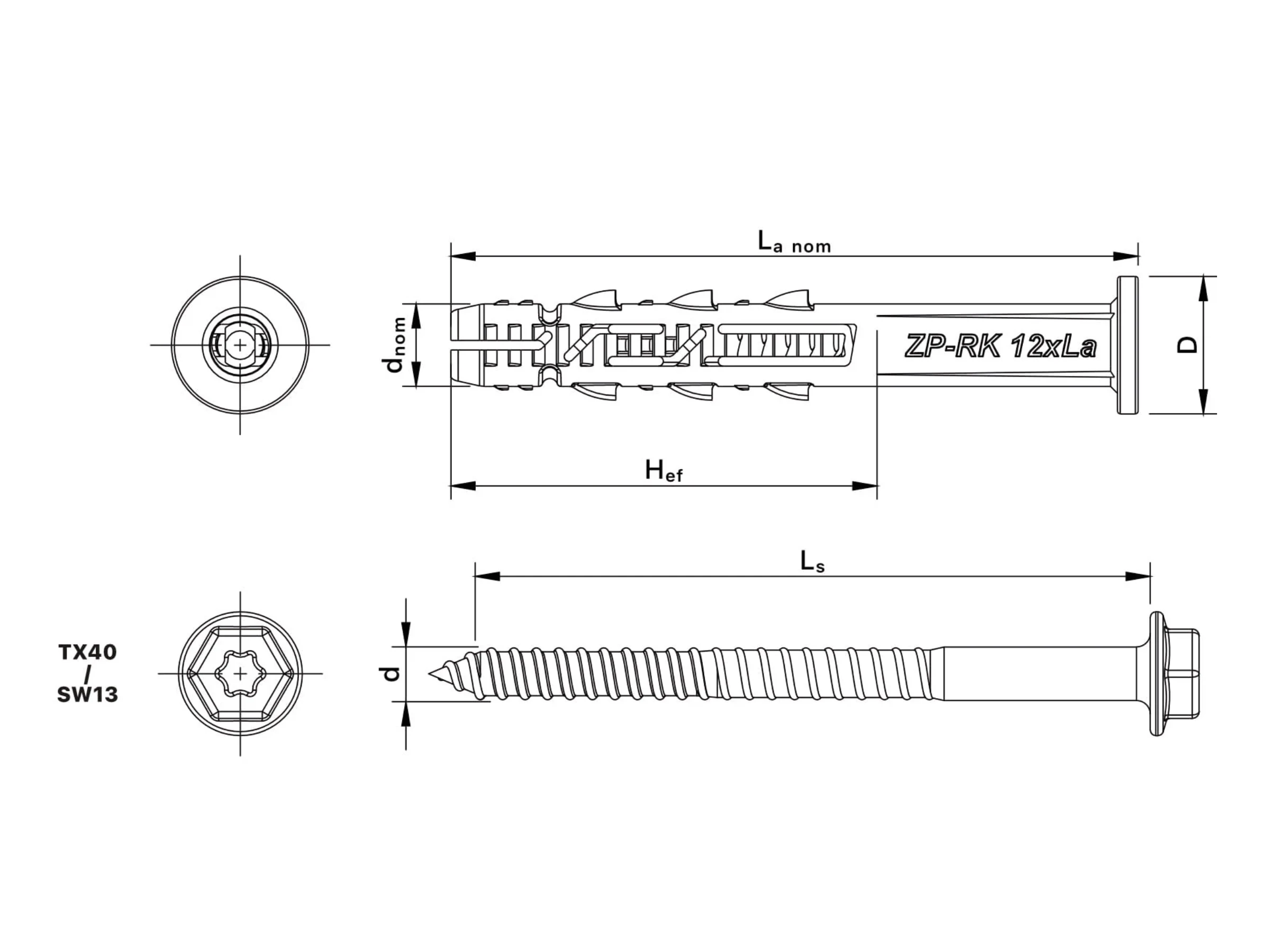 Įsukamas ankeris ZP-RK HEX 13 TX40  Ø 8-10