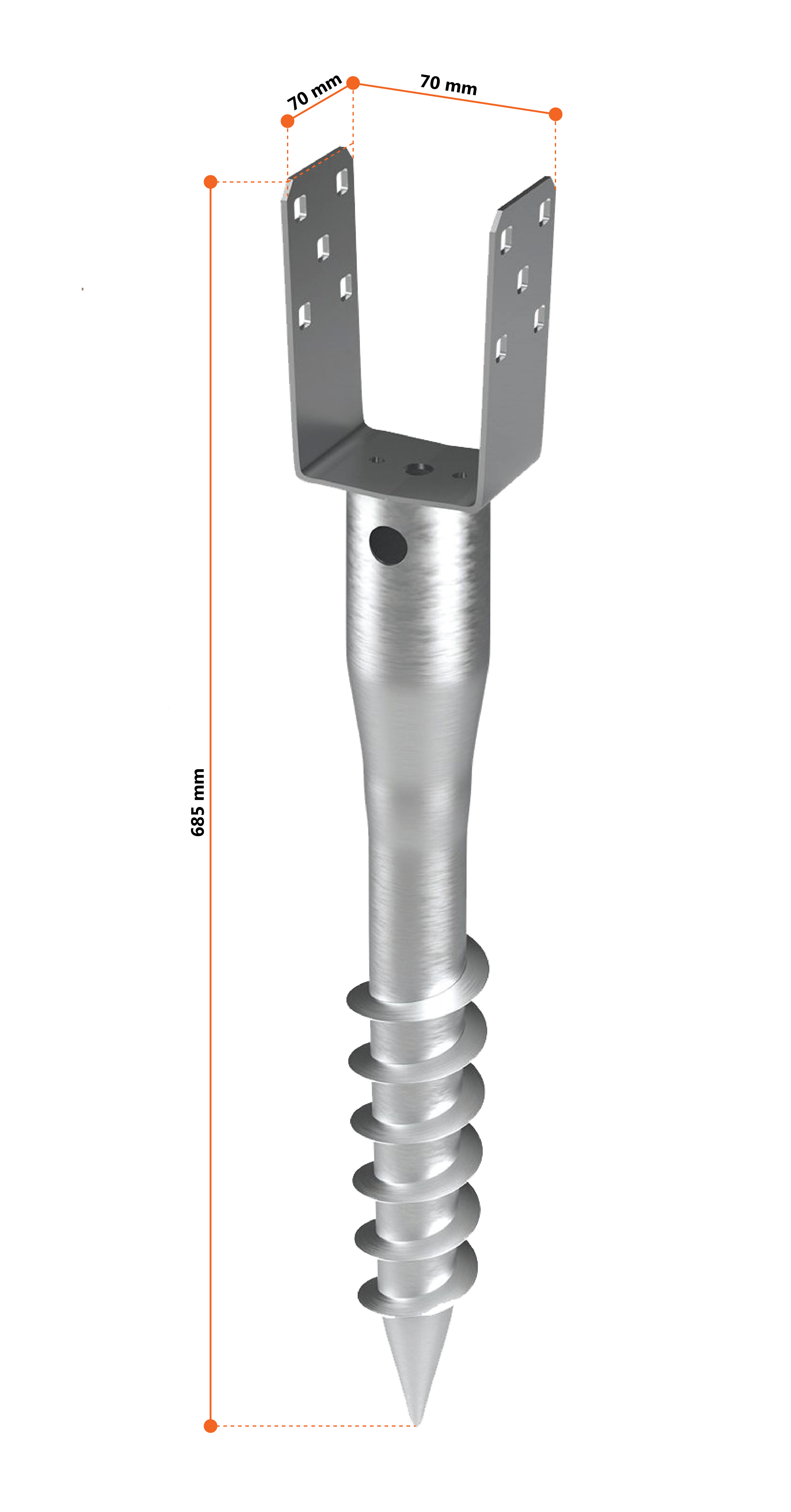 Įsukamas polius U formos 70x80x900 2mm HDG