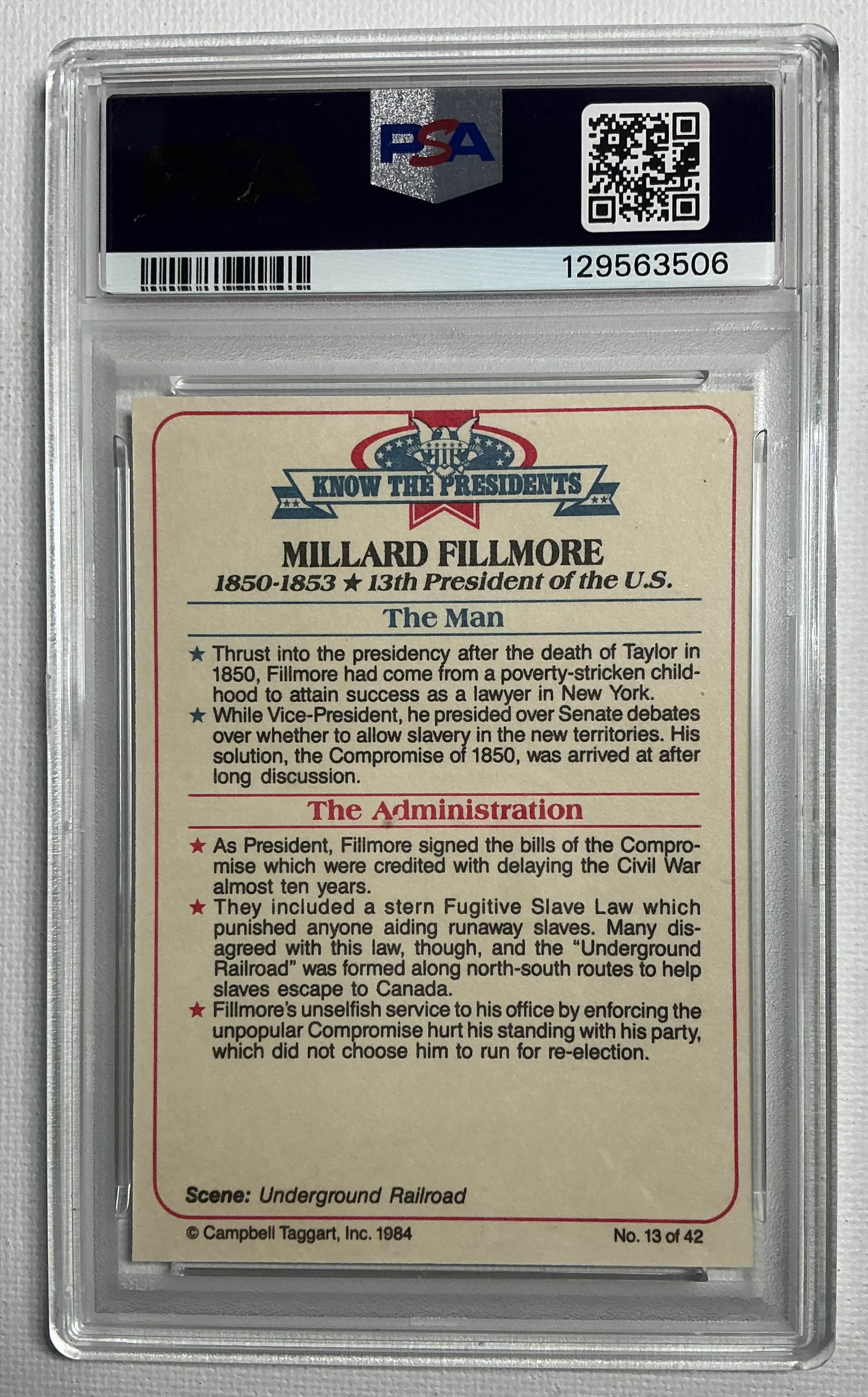 1984 Campbell Taggart Millard Fillmore Card 1 of ONLY 2 PSA GEM MINT 10's