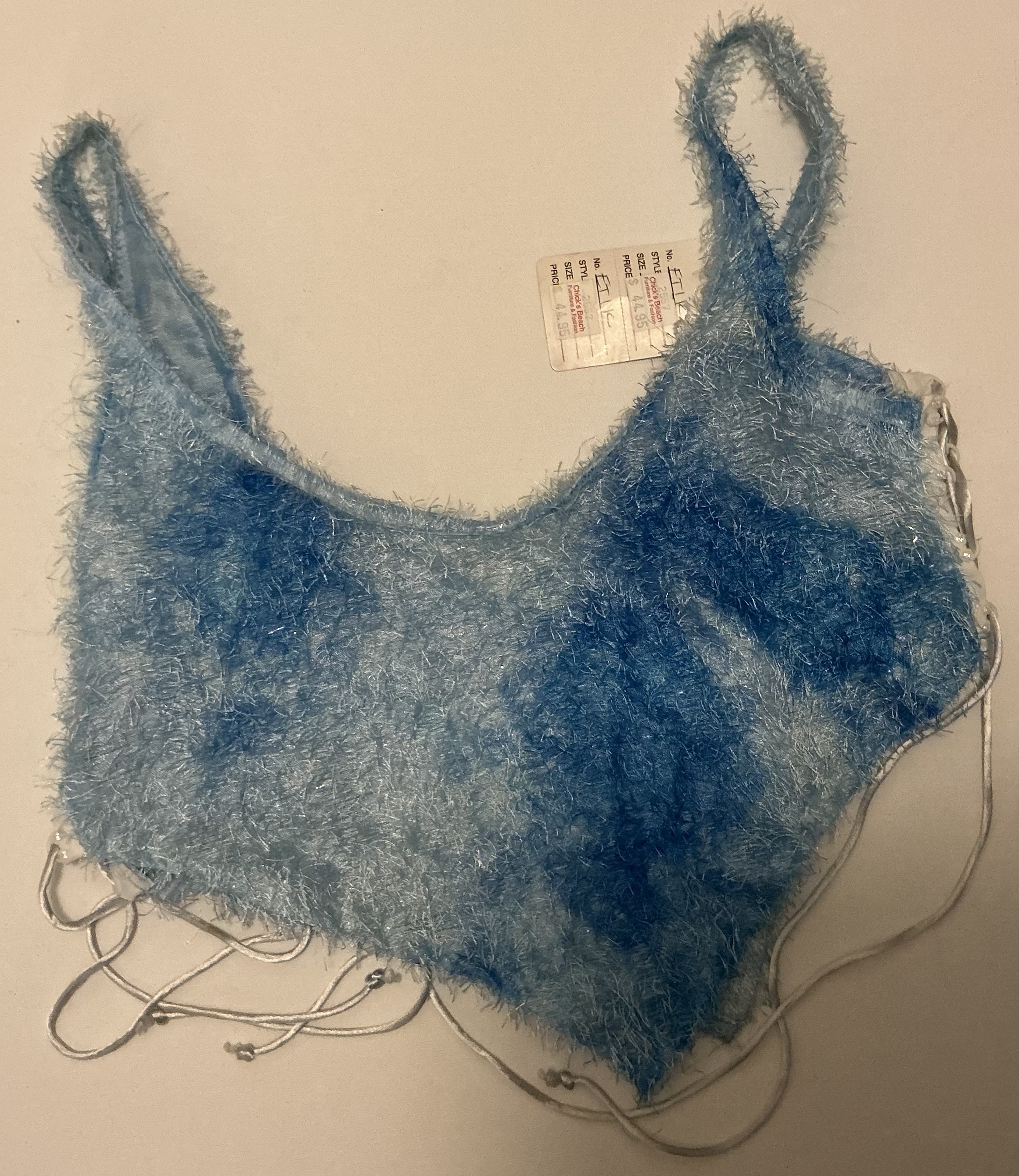 Vintage New Eti’K Blue Fuzzy Crop Top Medium 