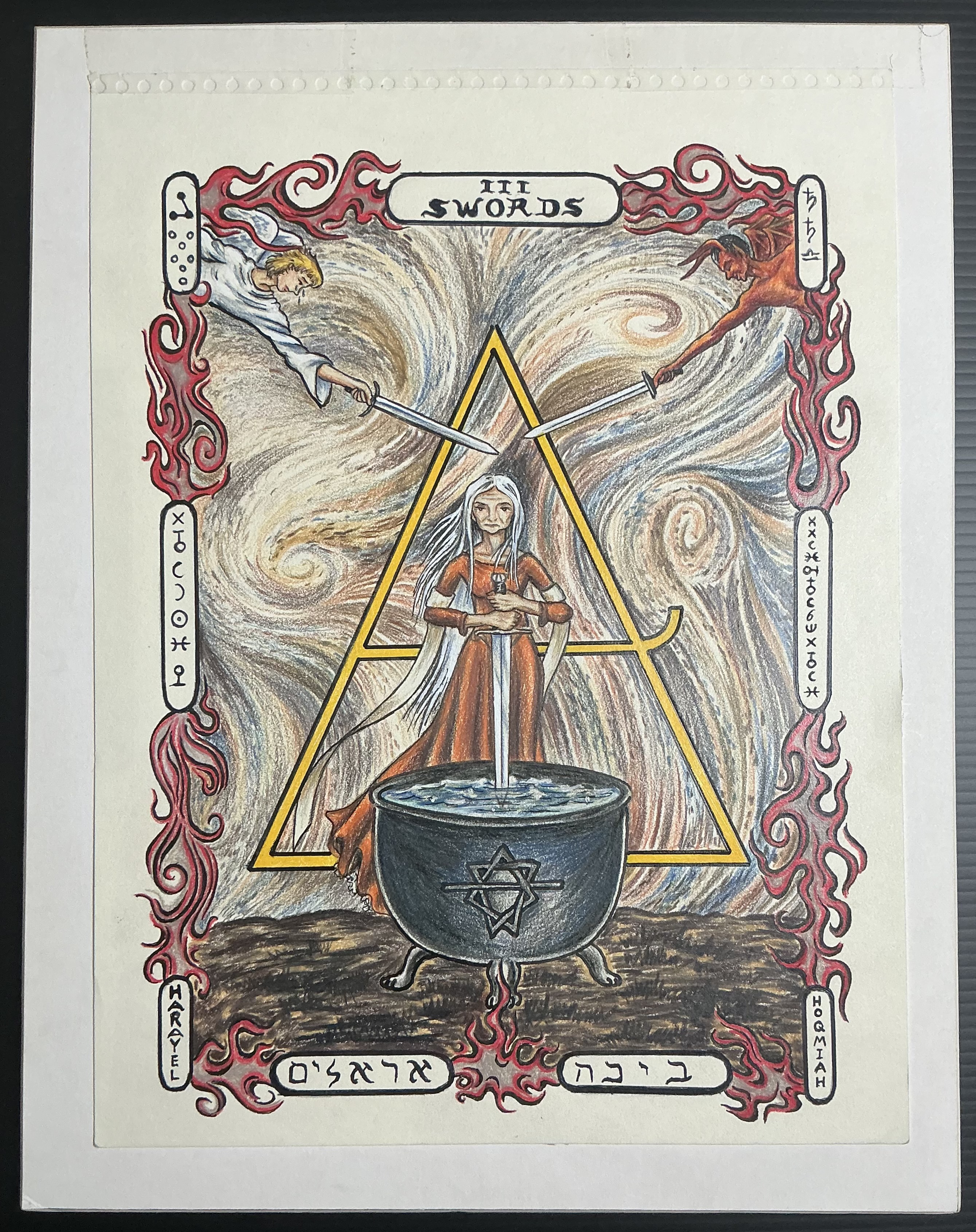Three of Swords Tarot Original Art - October