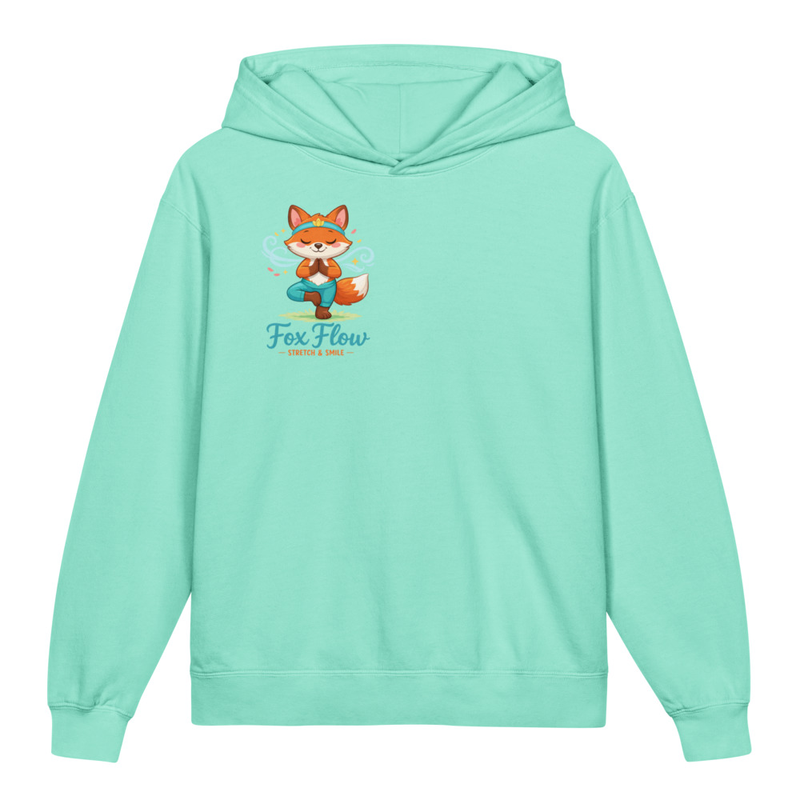 Kids Yoga Hoodie – “Fox Flow” Youth Lightweight Sweatshirt | Mindfulness, Stretch & Smile Graphic