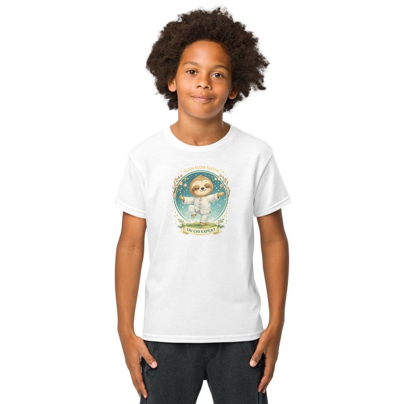 Kids Tai Chi Shirt – “Slow Flow Sloth” Youth T-Shirt | Mindfulness, Calm & Movement Graphic