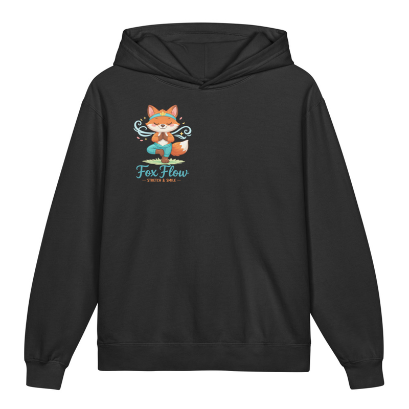 Kids Yoga Hoodie – “Fox Flow” Youth Lightweight Sweatshirt | Mindfulness, Stretch & Smile Graphic