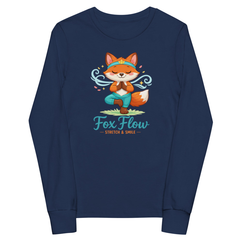 Youth long sleeve tee - Fox in tree pose serenity