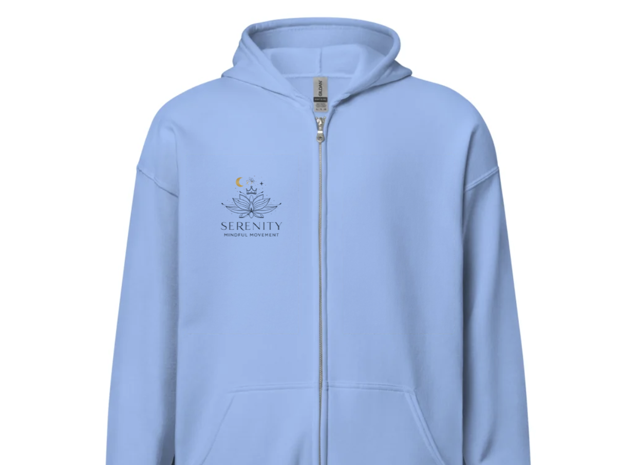 Unisex Zip-Up Yoga Hoodie “Serenity” Heavy Blend Sweatshirt | Mindful Movement, Wellness & Lotus Design