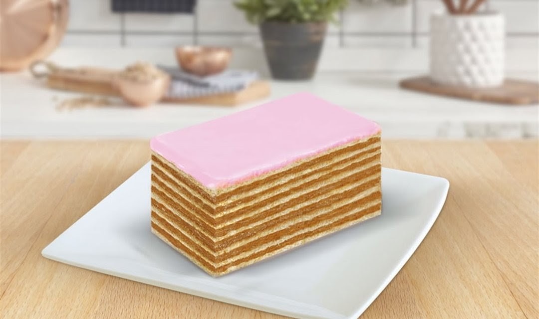 Layered Honey Cake with Pink Glaze