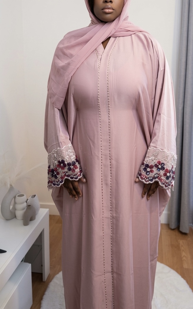 Abaya rose brodée