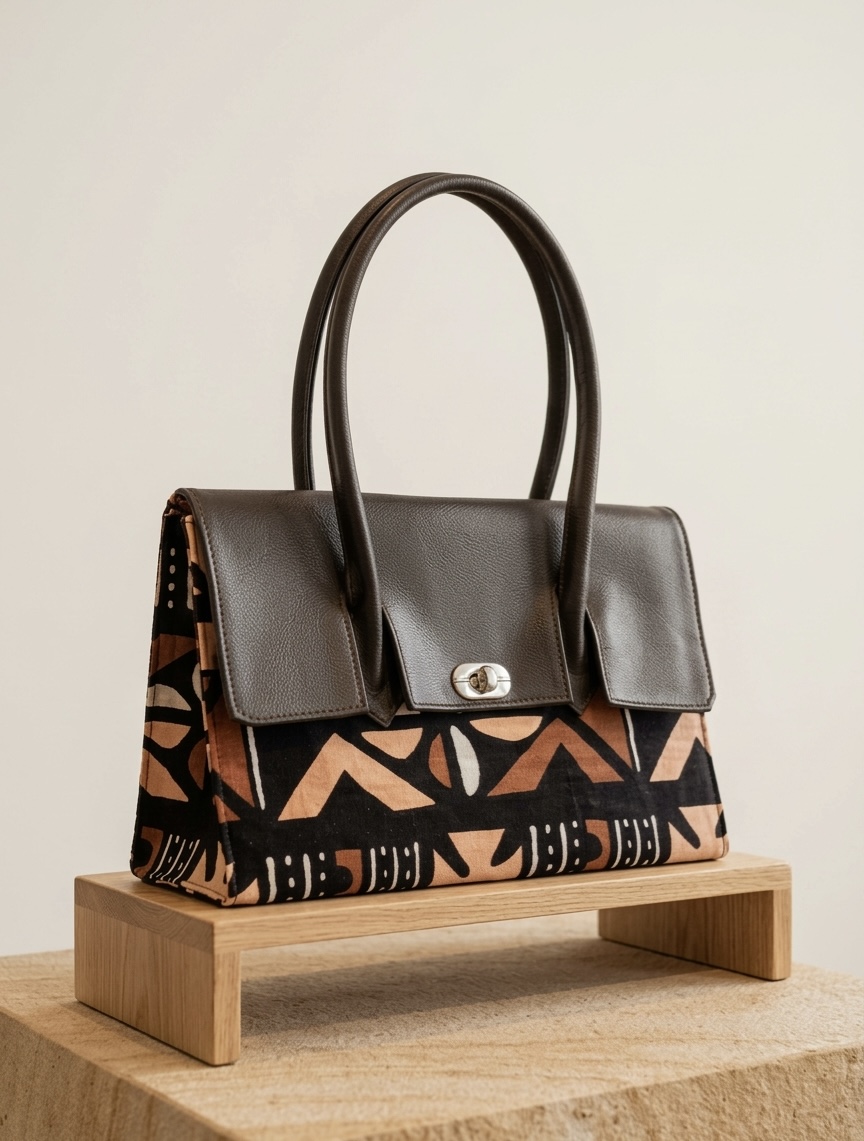 Sac à main en cuir et tissu ethnique