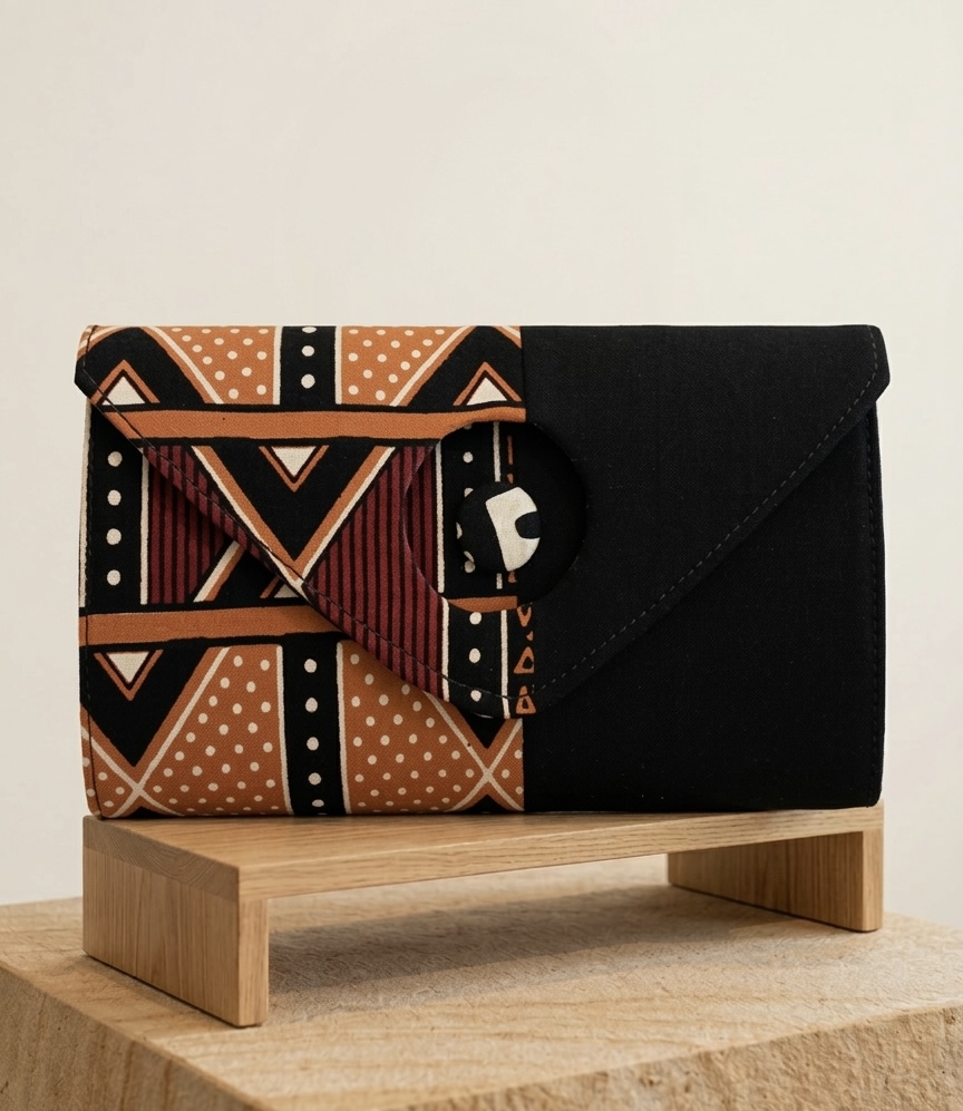 Pochette avec  bandoulière en tissu africain