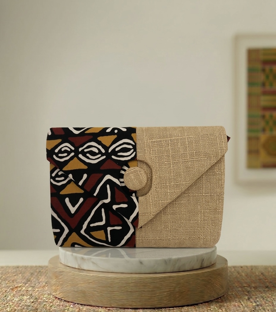 Pochette en lin et tissu imprimé 